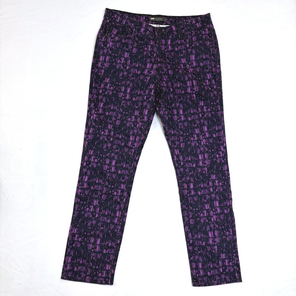Levis Mid Rise Skinny Jeans Womens 14M Purple Black Abstract Print